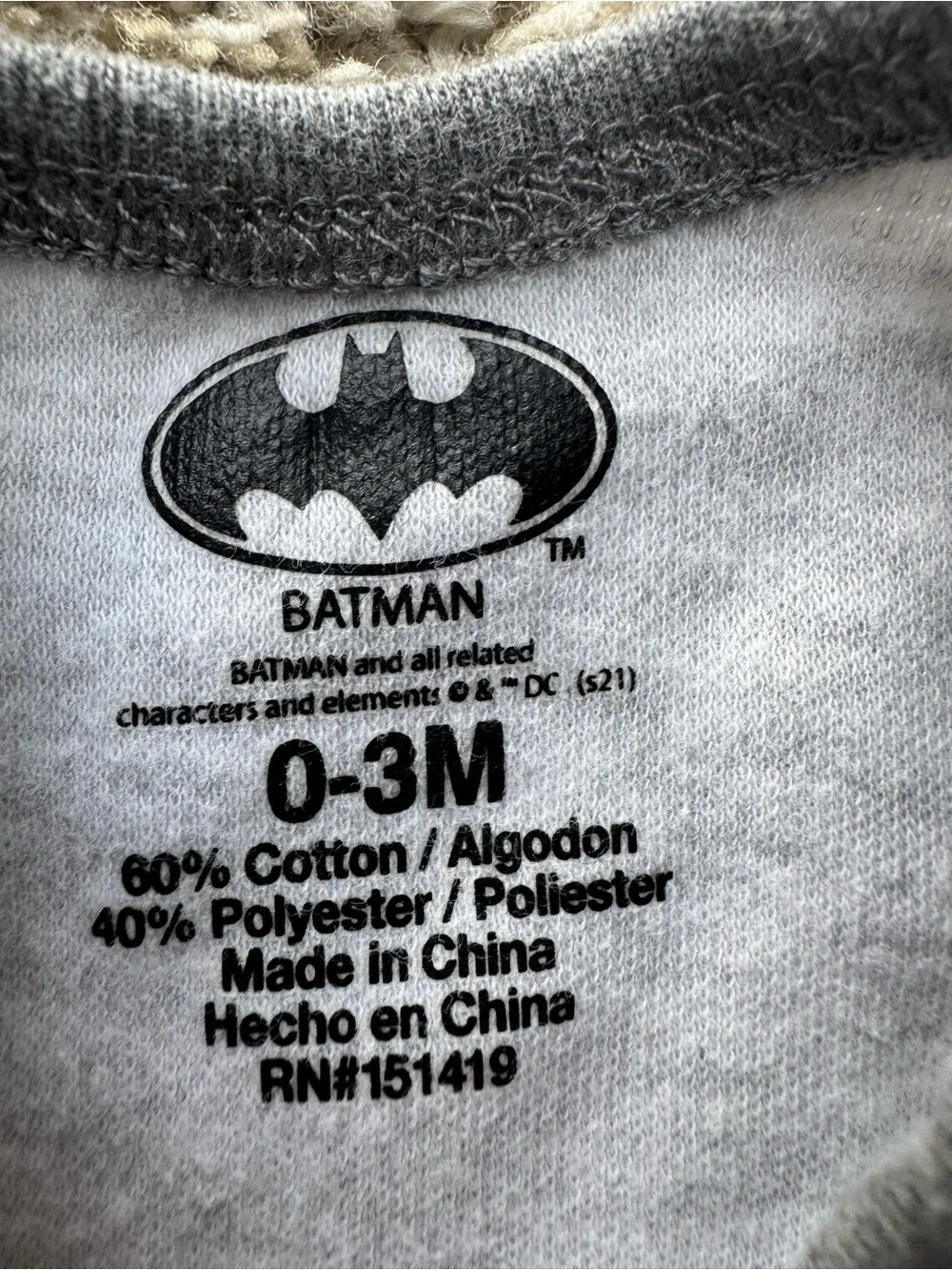 Batman Logo Print Baby Bodysuit Gray Short Sleeve 0-3 Months DC Comics